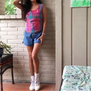 Vintage Plaid Button Top